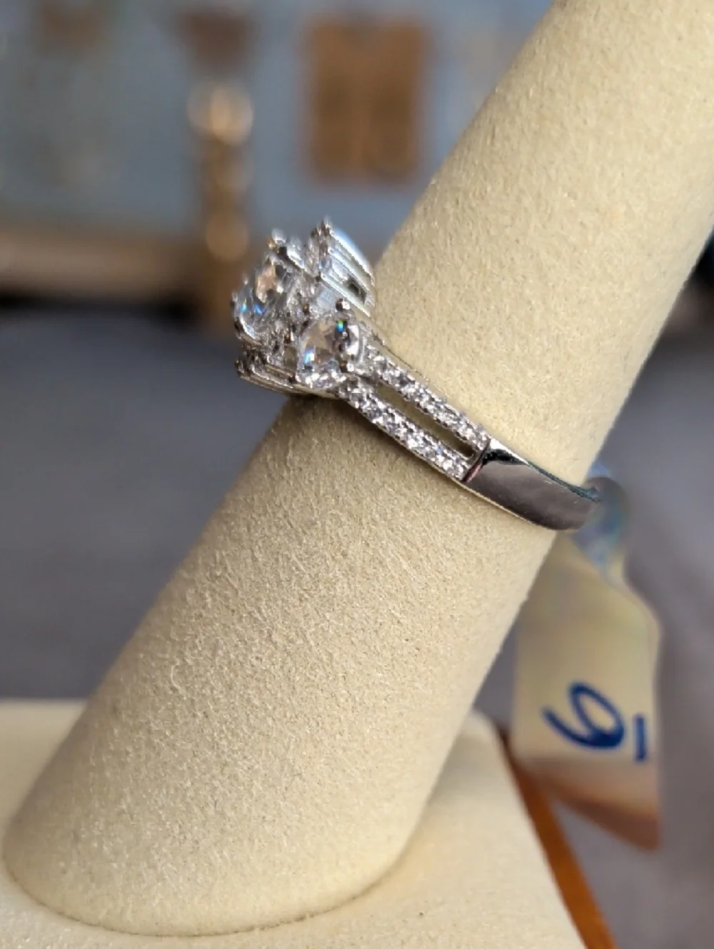 CZ + 925 Silver Halo Engagement Ring Size 6